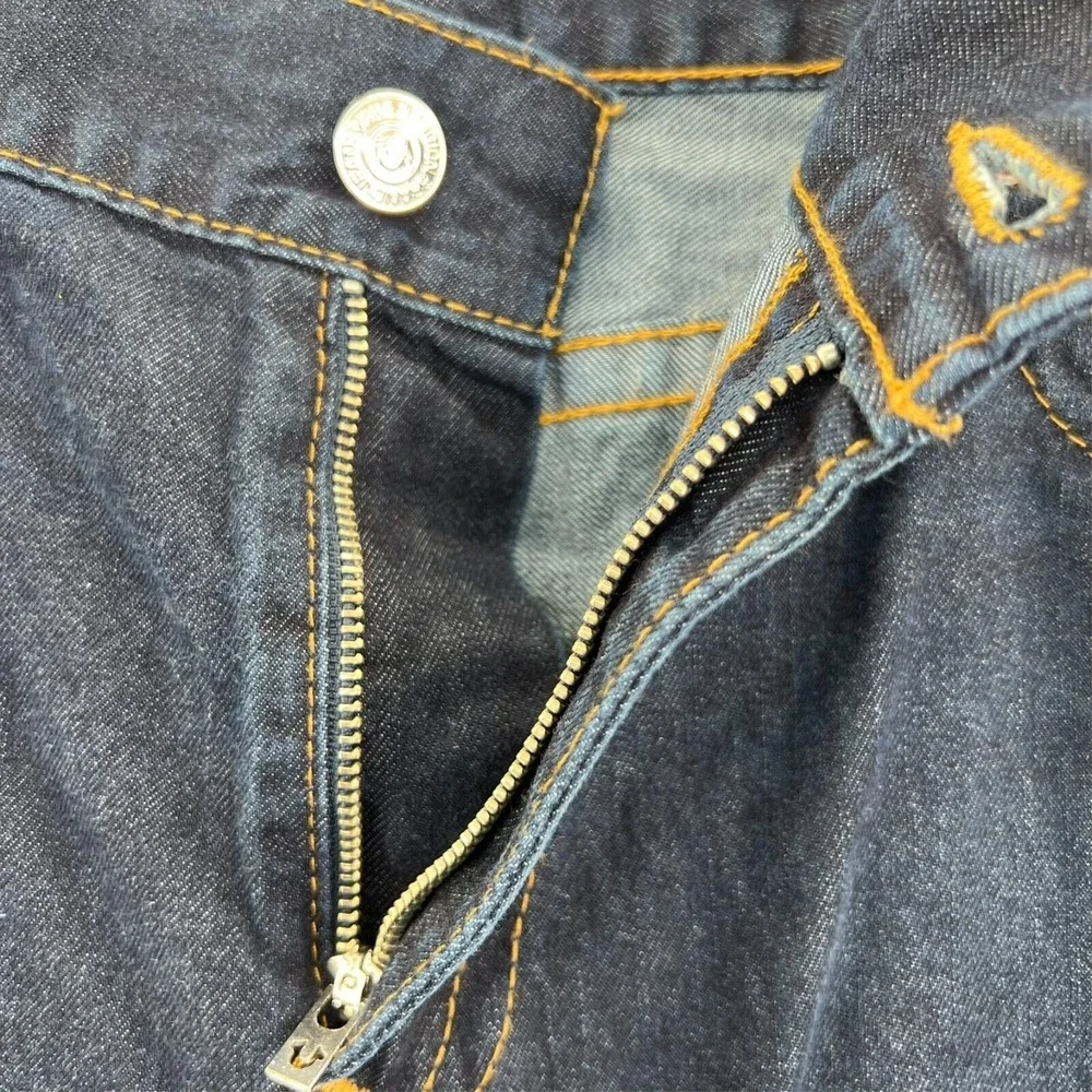 TRUE RELIGION Mens 42 (38x32 Act) Straight Flap Red Orange Blue World Tour Jeans